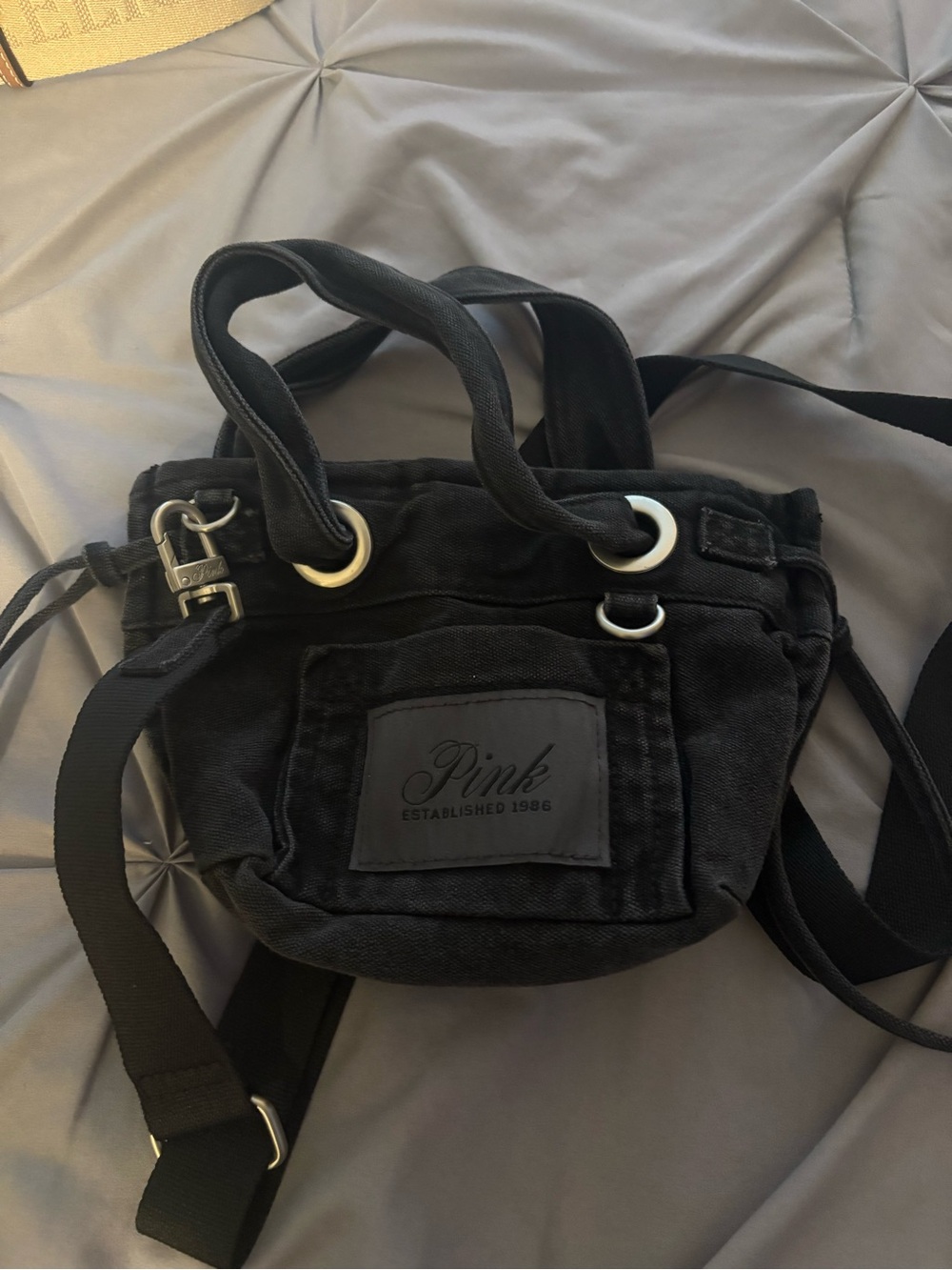 PINK Victoria's Secret Black Canvas Crossbody Mini Bag